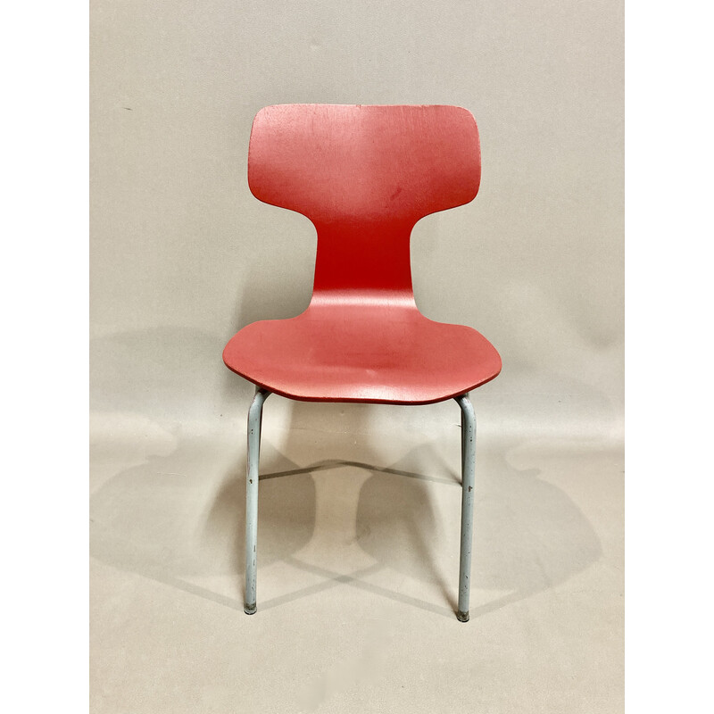Set di 6 sedie vintage in legno e metallo di Arne Jacobsen per Fritz Hansen, 1960
