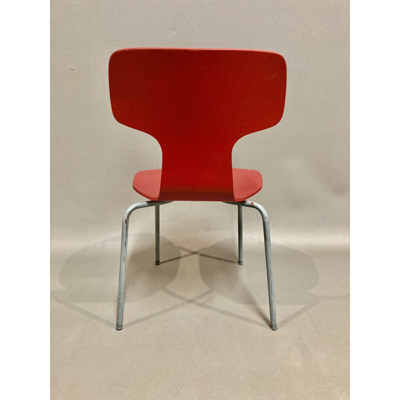 Set of 6 vintage wood and metal chairs by Arne Jacobsen for Fritz Hansen, 1960s