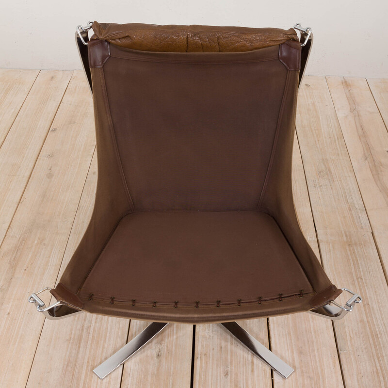 Vintage Falcon armchair in brown leather and chromed steel by Sigurd Ressel for Vatne Møbler, Norway 1970