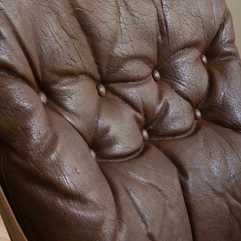 Fauteuil vintage Falcon en cuir brun et acier chromé par Sigurd Ressel pour Vatne Møbler, Norvège 1970