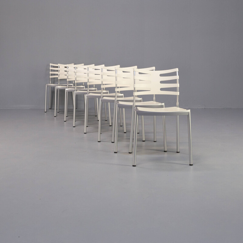 Set of 12 vintage "Ice" chairs in matte aluminum by Kasper Salto for Fritz Hansen