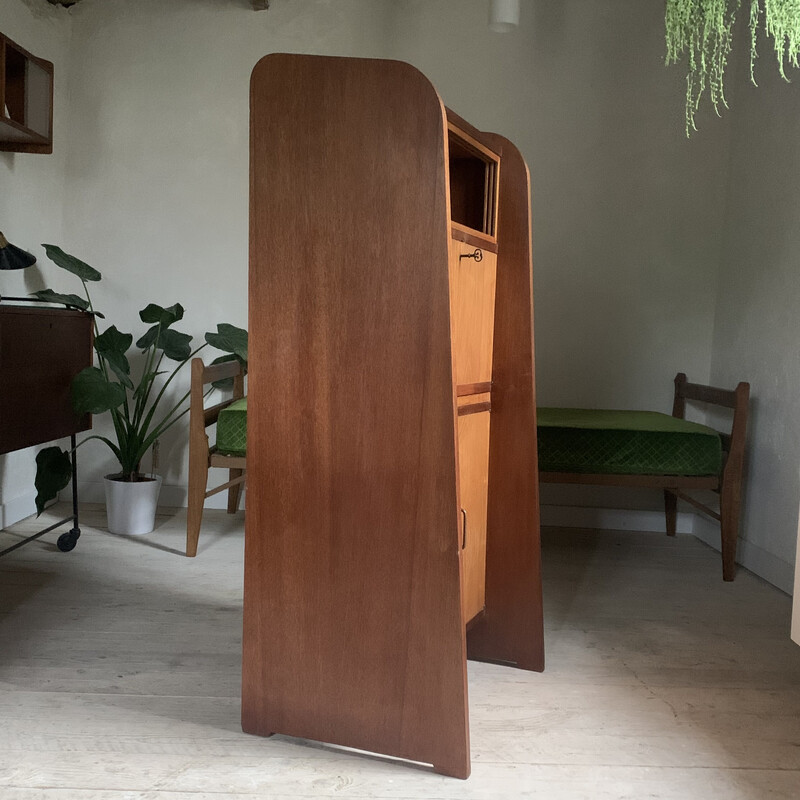 Vintage oak, ash and mahogany secretary, 1960