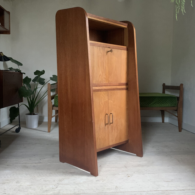 Vintage oak, ash and mahogany secretary, 1960