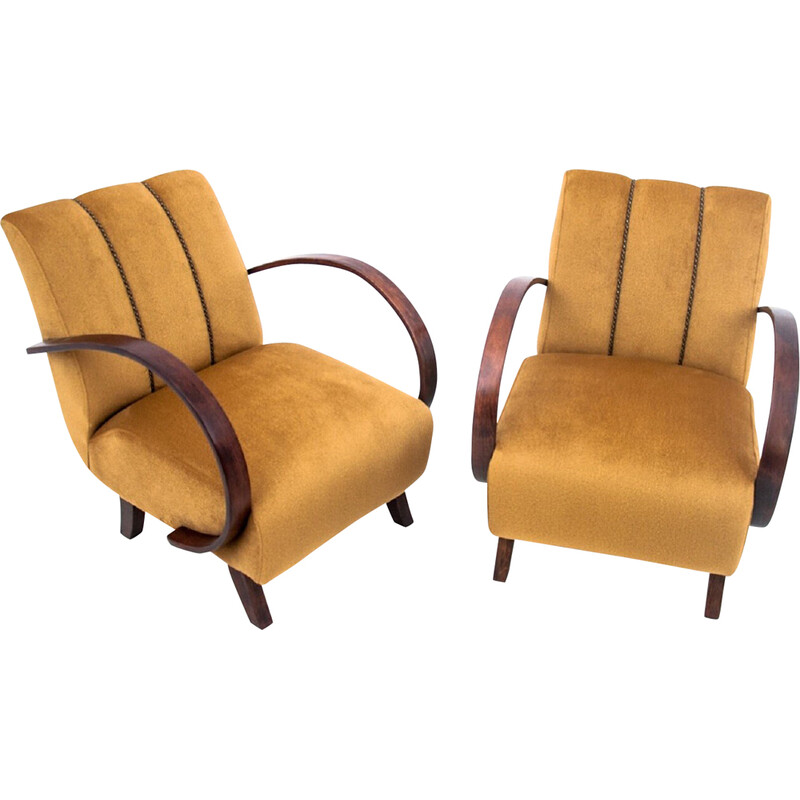 Paar vintage Art Deco fauteuils van J. Halabala, Tsjechië jaren 1930