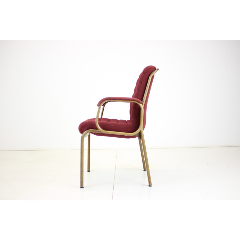 Fauteuil vintage en tissu et bois cintré par Albert Stoll pour Giroflex, Suisse 1970