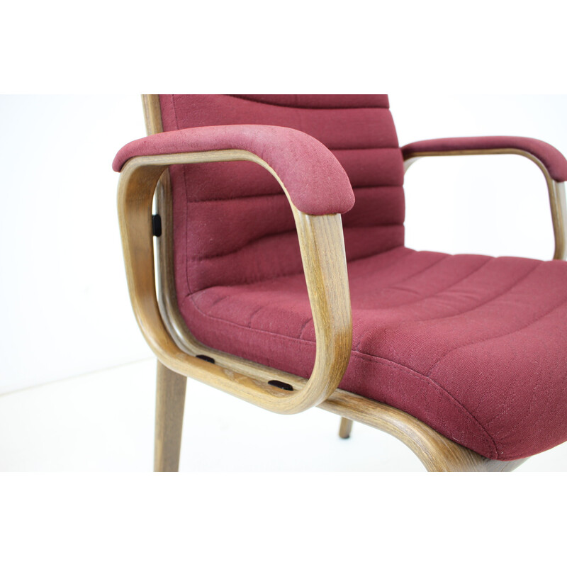 Fauteuil vintage en tissu et bois cintré par Albert Stoll pour Giroflex, Suisse 1970