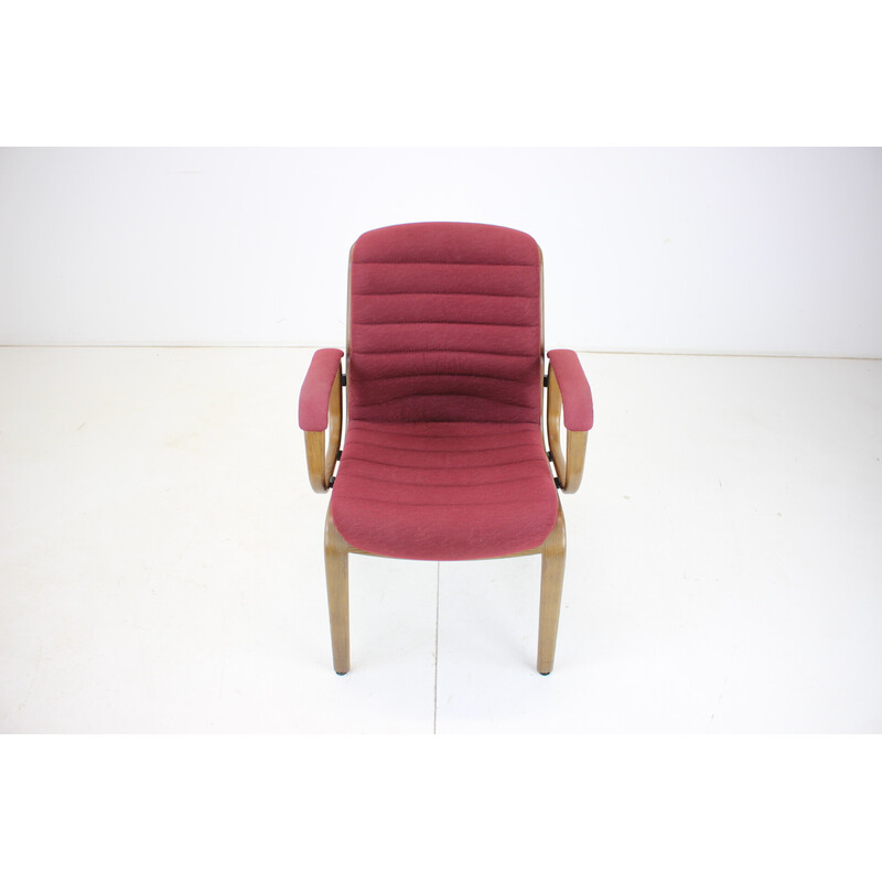 Vintage fauteuil in stof en gebogen hout van Albert Stoll voor Giroflex, Zwitserland 1970
