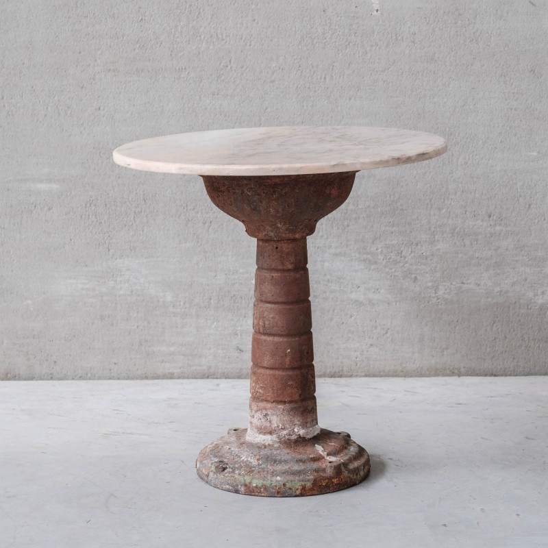 Vintage garden table in iron and marble, France 1920s