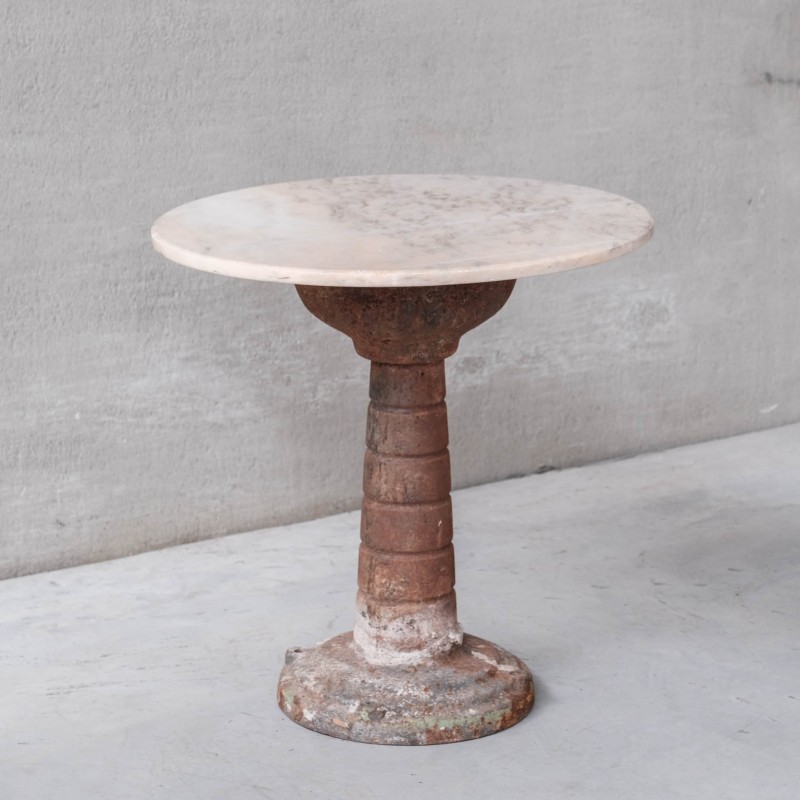 Vintage garden table in iron and marble, France 1920s