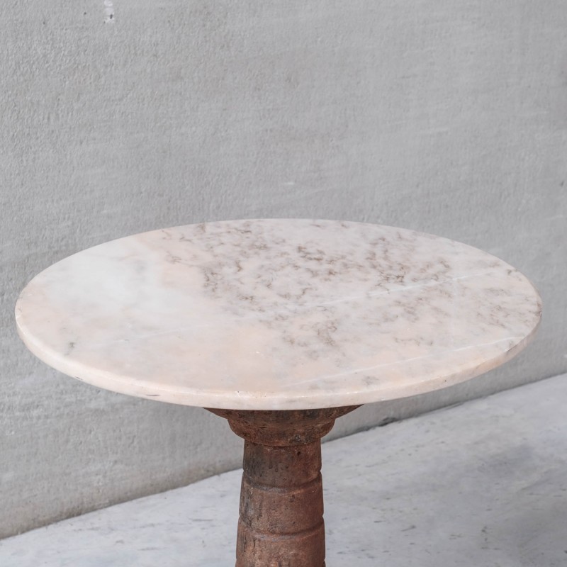 Vintage garden table in iron and marble, France 1920s