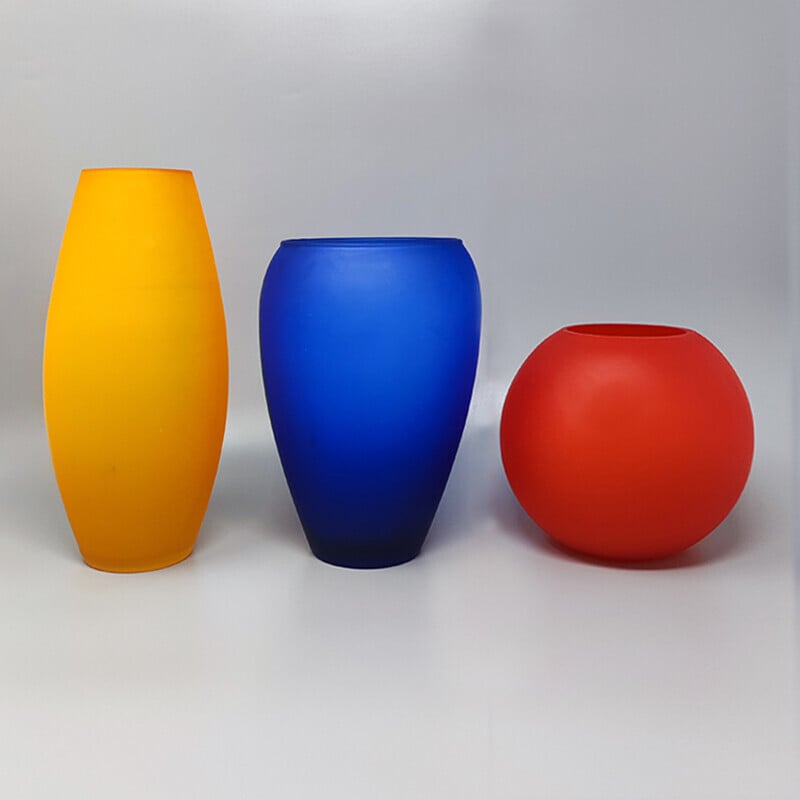 Set di 3 vasi vintage in vetro di Murano colorato di Dogi, Italia 1960