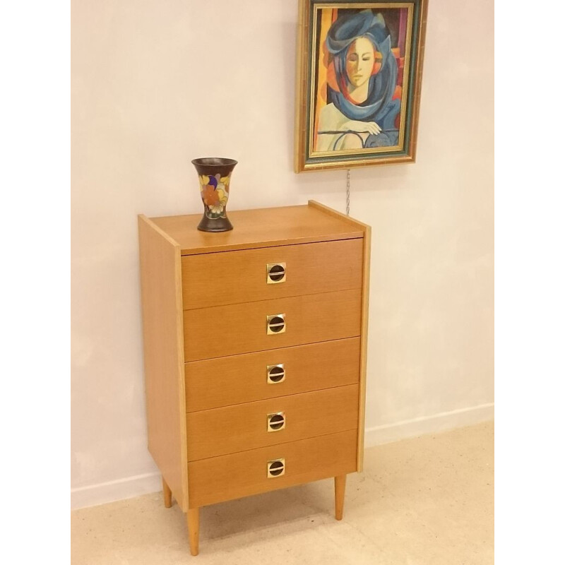 Commode petit chiffonier en chêne clair vintage - 1960 