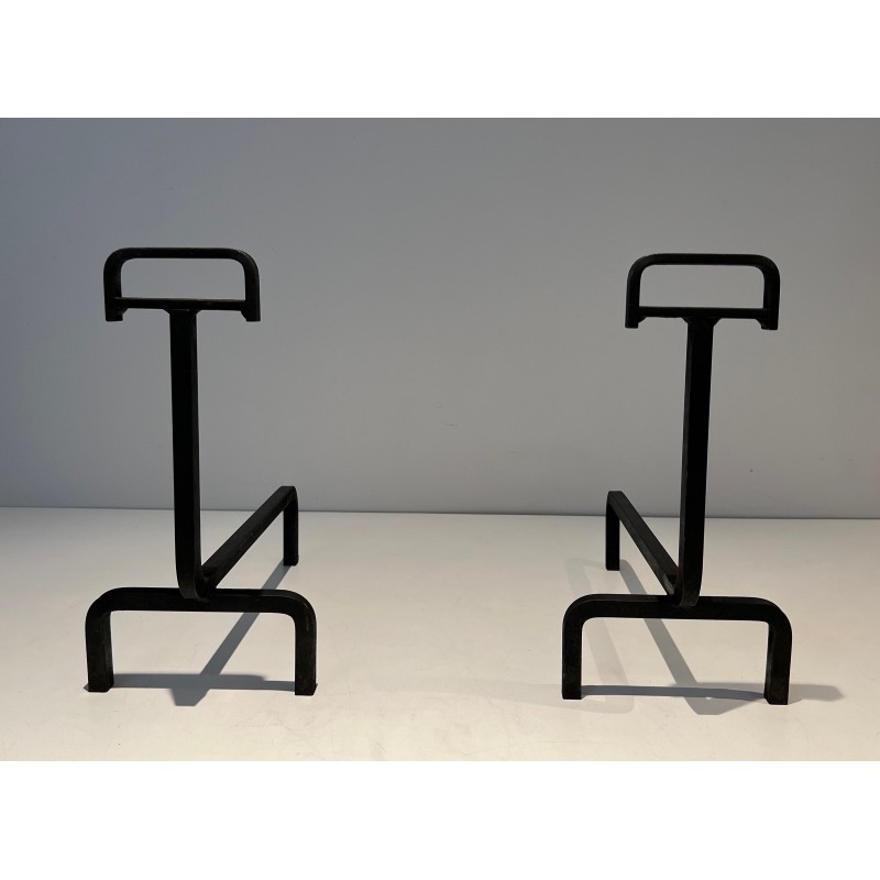 Pair of vintage wrought iron andirons, 1940