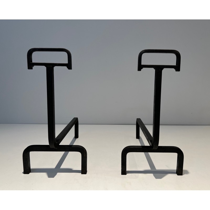 Pair of vintage wrought iron andirons, 1940