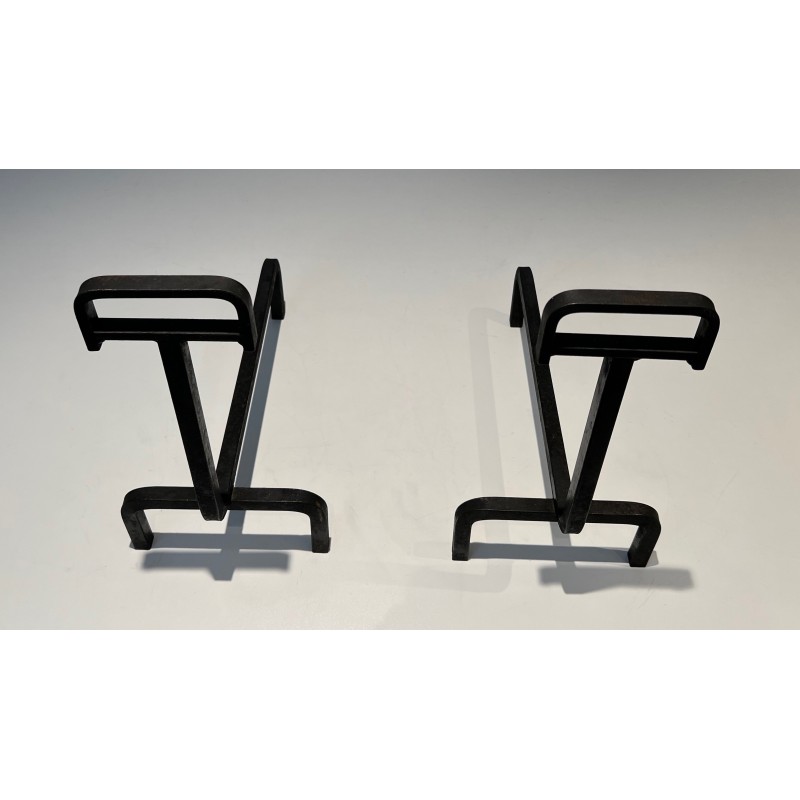 Pair of vintage wrought iron andirons, 1940