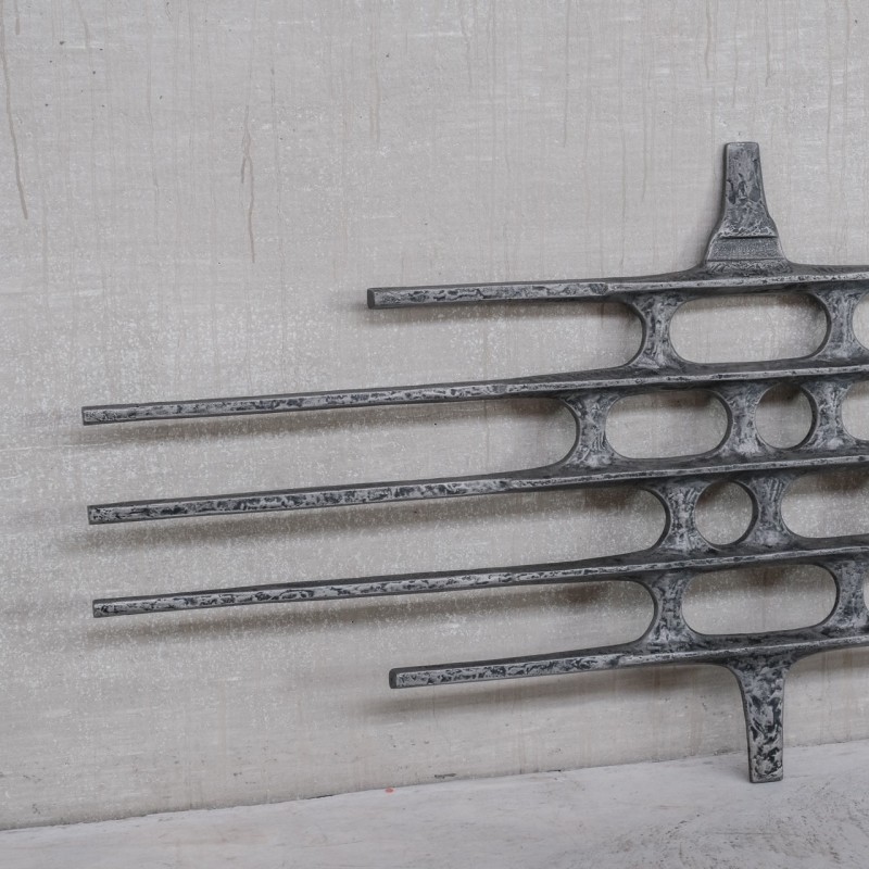 Brutalist vintage metal hanging decorative artwork, Belgium 1960-1970s