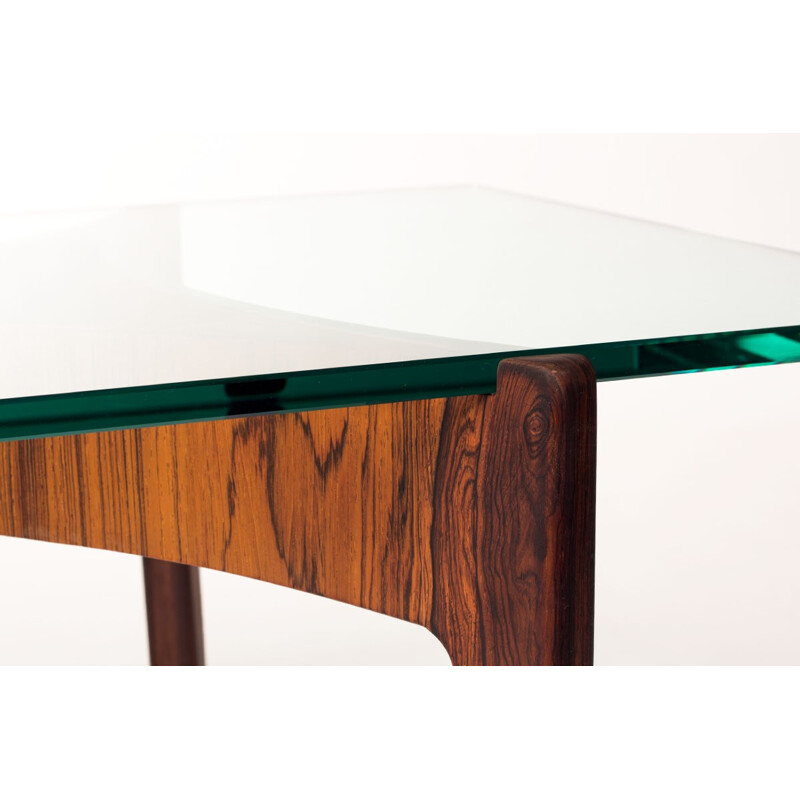 Vintage rare Danish rosewood and glass coffee table by Sven Ellekaer for Christian Linneberg  - 1960s