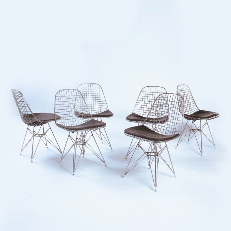 Ensemble de 6 chaises vintage Dkr-2 de Charles et Ray Eames pour Vitra