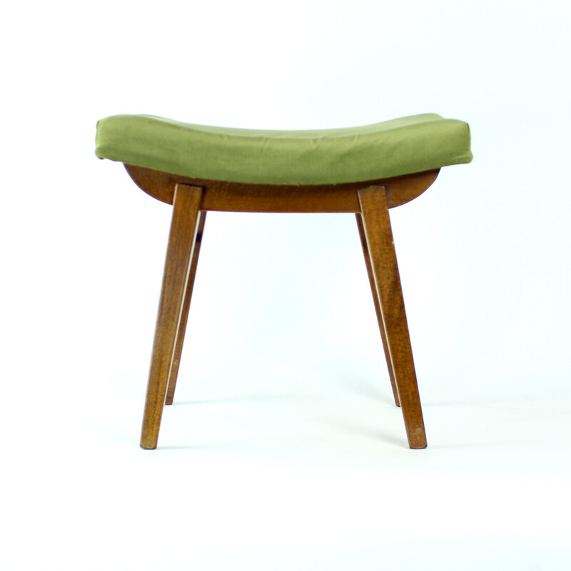 Mid century stool in oakwood and velvel by Ton, Czechoslovakia 1960s