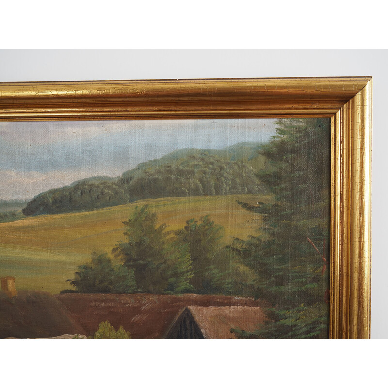 Vintage Scandinavian painting "The German Village" by B. Möller