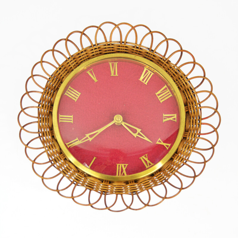 Vintage wicker wall clock by Upg Halle, Germany 1960s