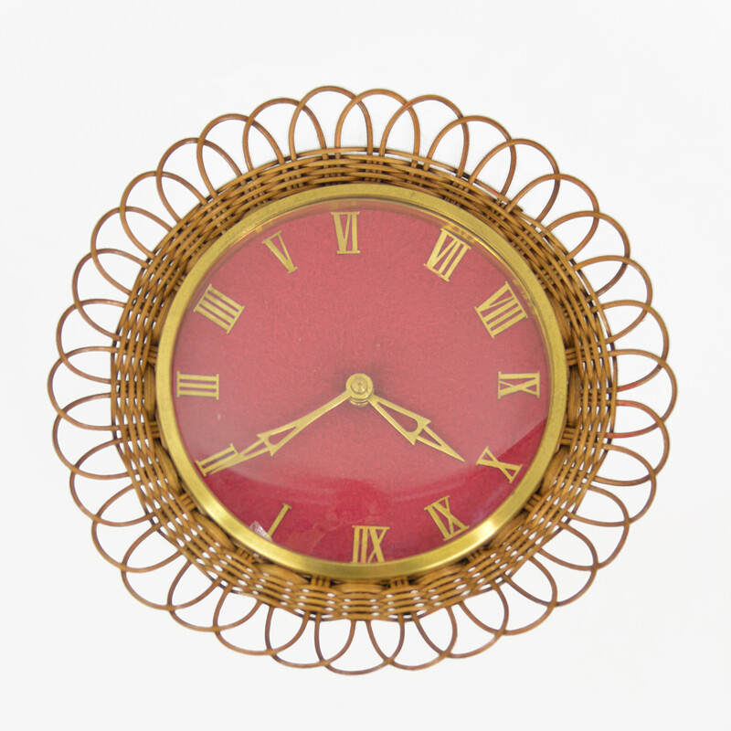 Relógio de parede de vime Vintage por Upg Halle, Alemanha Anos 60