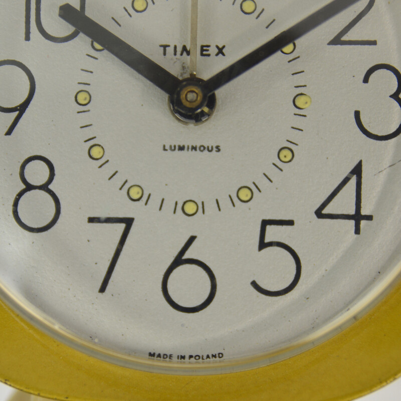 Reloj despertador mecánico vintage en metal y esmalte para Timex, Polonia años 70
