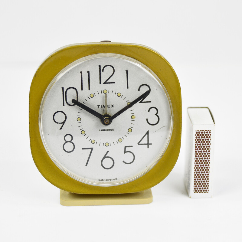 Vintage mechanical alarm clock in metal and enamel for Timex, Poland 1970s