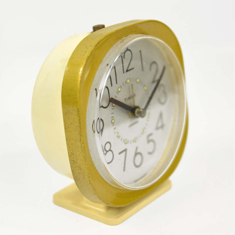 Vintage mechanical alarm clock in metal and enamel for Timex, Poland 1970s