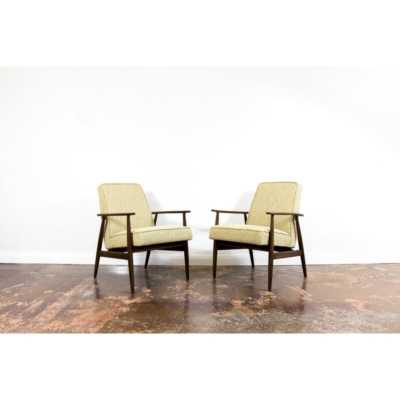 Paire de fauteuils vintage en bois et tissu par H. Lis, 1960