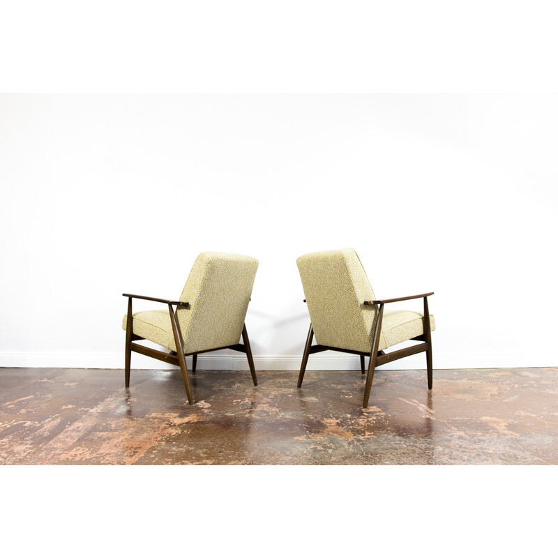 Pair of vintage wood and fabric armchairs by H. Lis, 1960s
