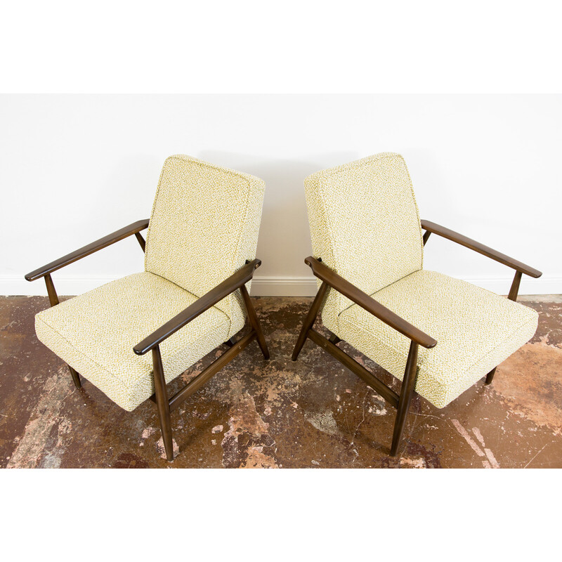 Pair of vintage wood and fabric armchairs by H. Lis, 1960s