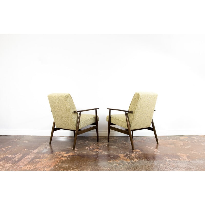 Pair of vintage wood and fabric armchairs by H. Lis, 1960s