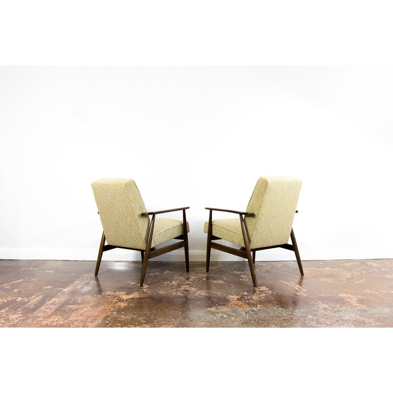 Pareja de sillones vintage de madera y tela de H. Lis, años 60