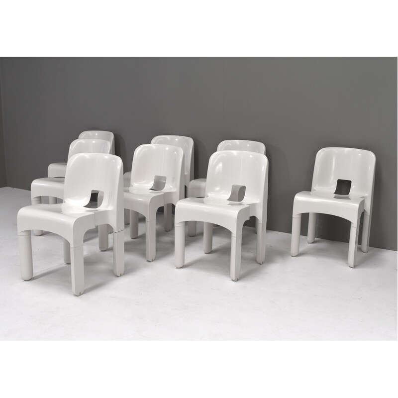 Set of 8 vintage chairs model 4867 in plastic and rubber by Joe Colombo for Kartell, Italy 1967s