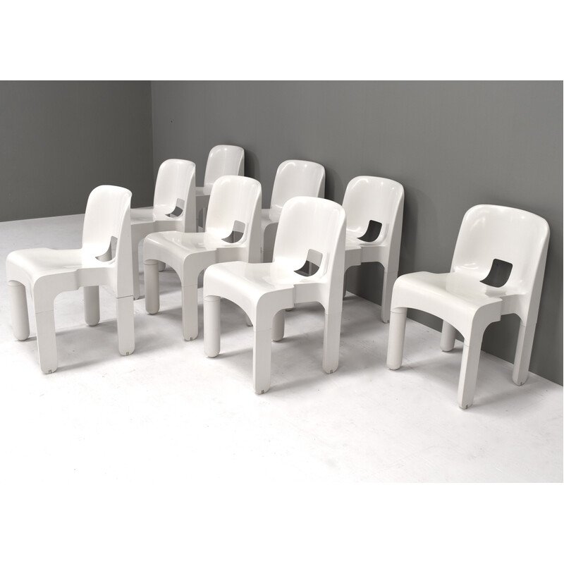 Set of 8 vintage chairs model 4867 in plastic and rubber by Joe Colombo for Kartell, Italy 1967s