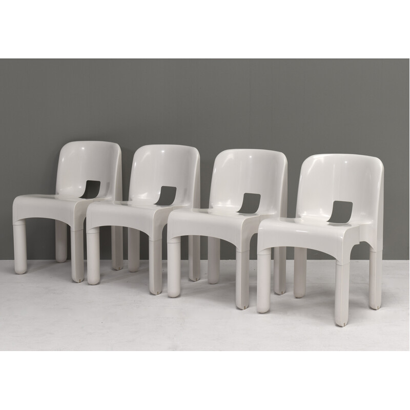 Set of 8 vintage chairs model 4867 in plastic and rubber by Joe Colombo for Kartell, Italy 1967s