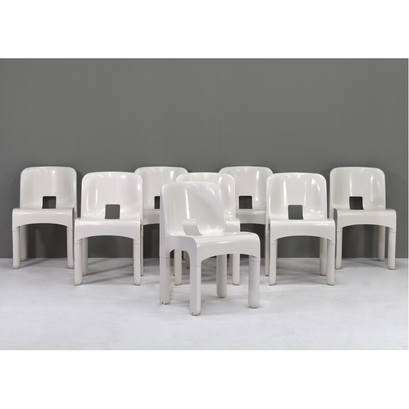 Set van 8 vintage stoelen model 4867 in plastic en rubber van Joe Colombo voor Kartell, Italië 1967.