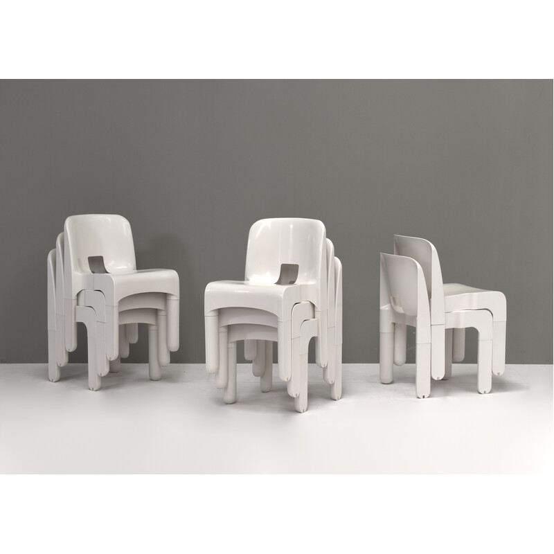 Set of 8 vintage chairs model 4867 in plastic and rubber by Joe Colombo for Kartell, Italy 1967s