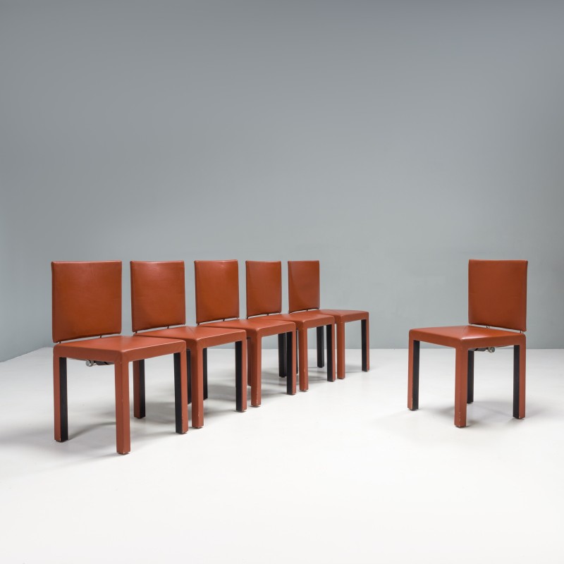 Conjunto de 6 cadeiras de jantar em couro castanho vintage de Paolo Piva para B e B Italia, década de 1980