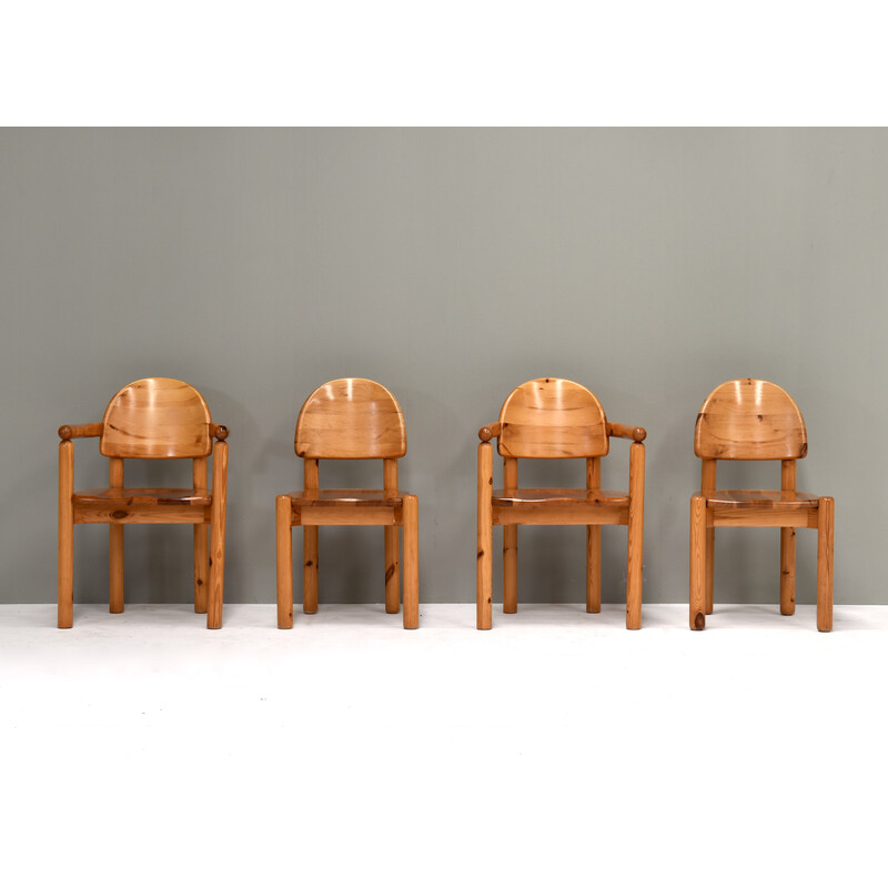 Set di 4 sedie da pranzo vintage in legno di pino di Rainer Daumiller per Hirtshals, Danimarca 1970