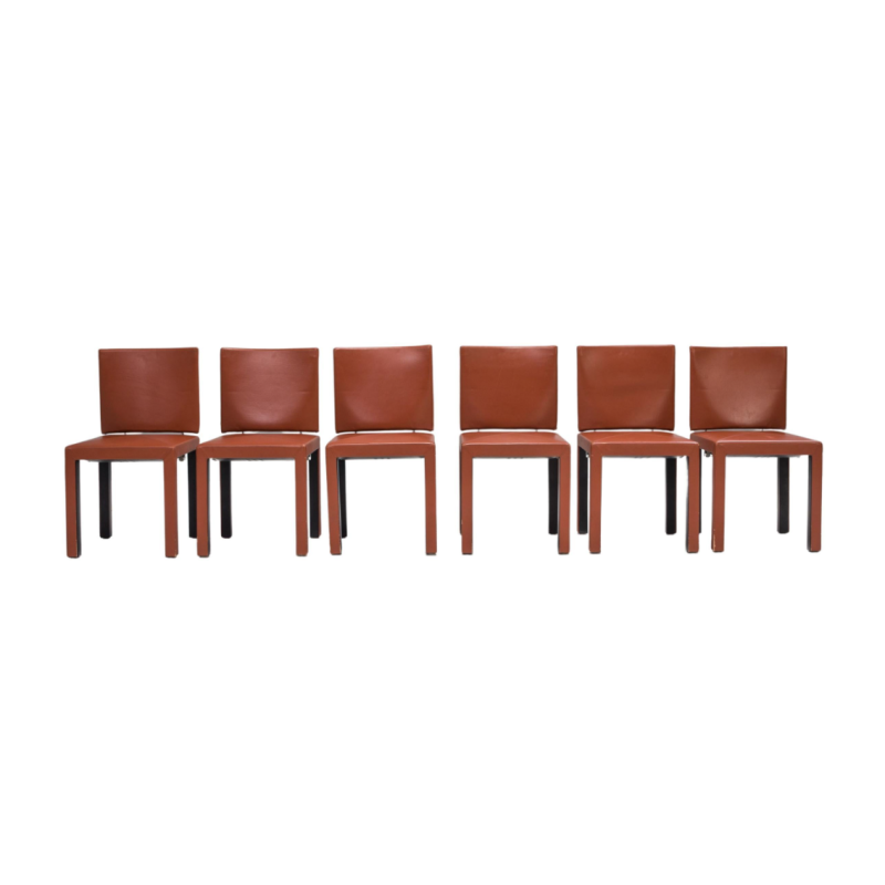 Ensemble de 6 chaises vintage en cuir brun par Paolo Piva pour B and B Italia, 1980