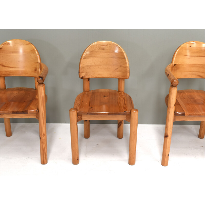 Juego de 4 sillas de comedor vintage de madera de pino de Rainer Daumiller para Hirtshals, Dinamarca 1970