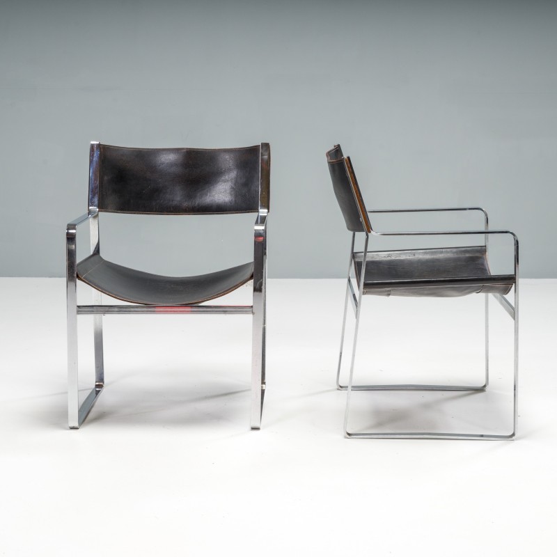 Pair of vintage Jh-813 black leather armchairs by Hans J. Wegner for Johannes Hansen