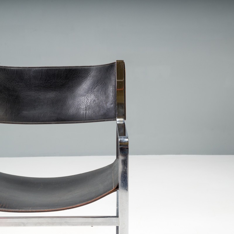Pair of vintage Jh-813 black leather armchairs by Hans J. Wegner for Johannes Hansen