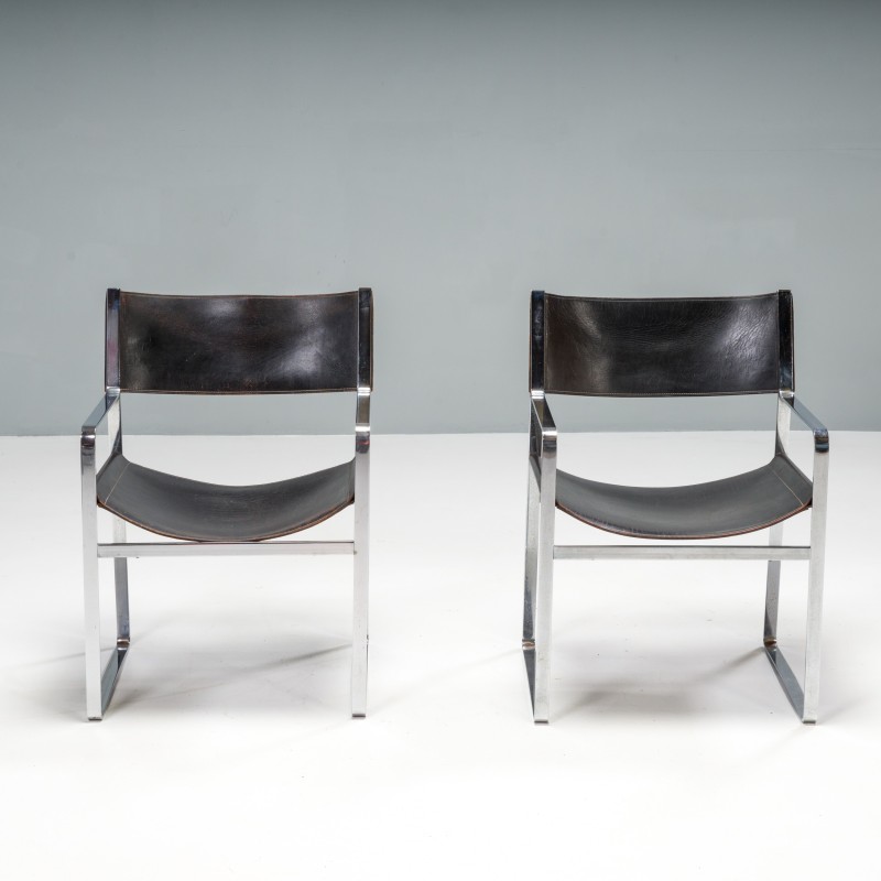 Pair of vintage Jh-813 black leather armchairs by Hans J. Wegner for Johannes Hansen