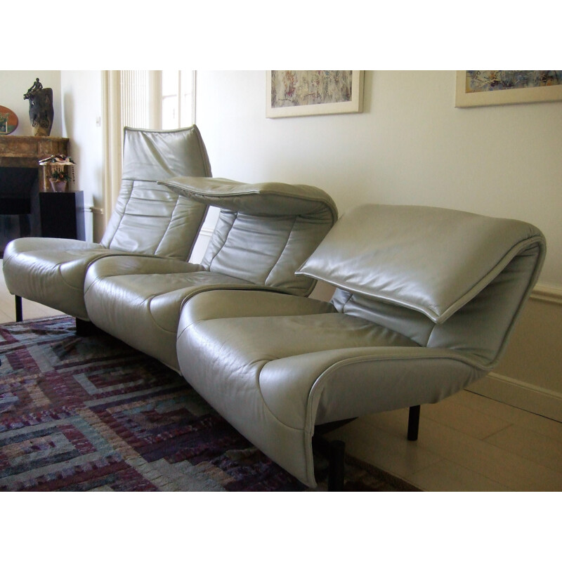 Veranda 3 - seater grey sofa in leather - 1980s