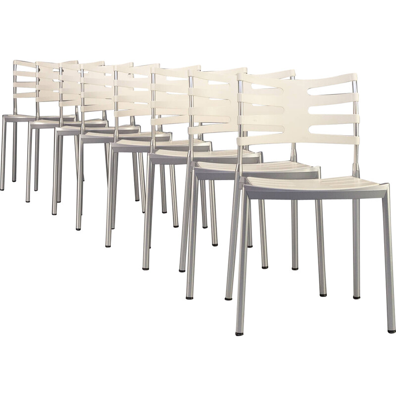 Set of 12 vintage "Ice" chairs in matte aluminum by Kasper Salto for Fritz Hansen