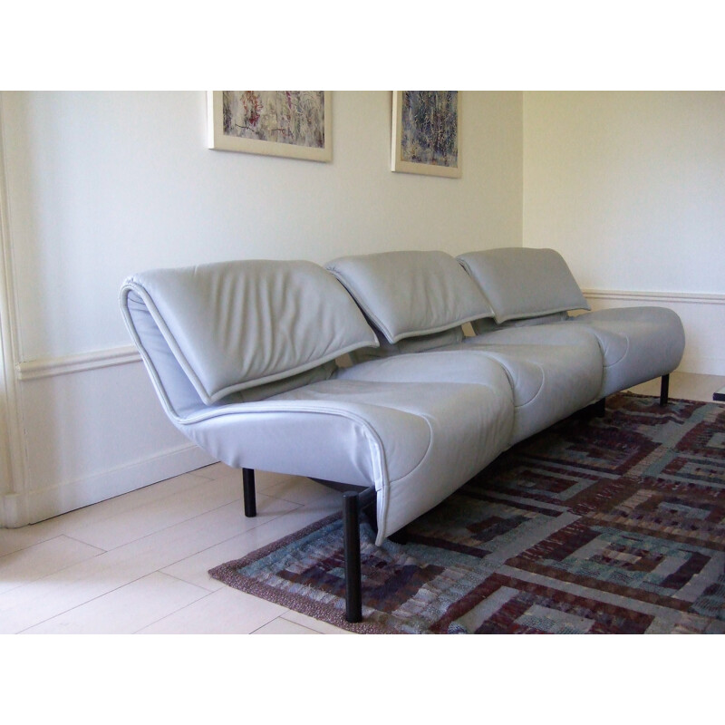Veranda 3 - seater grey sofa in leather - 1980s