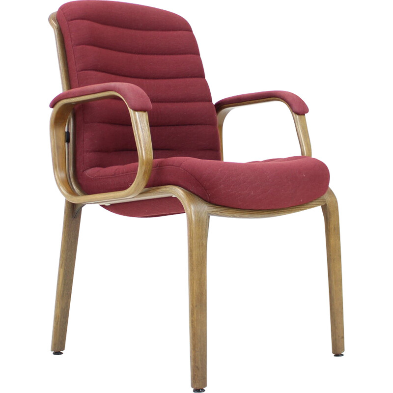 Vintage fauteuil in stof en gebogen hout van Albert Stoll voor Giroflex, Zwitserland 1970